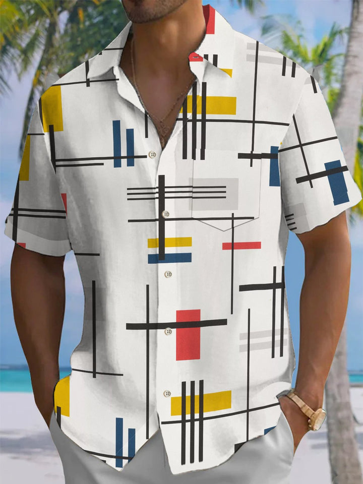 Alohadaddy® Casual Striped Geometric Print Pockets Elastic Button Men&