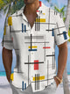 Alohadaddy® Casual Striped Geometric Print Pockets Elastic Button Men's Short Sleeve Shirt Big & Tall