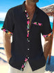 Alohadaddy Hawaiian Floral Contrast Print Men's Button Pocket Short Sleeve Shirt