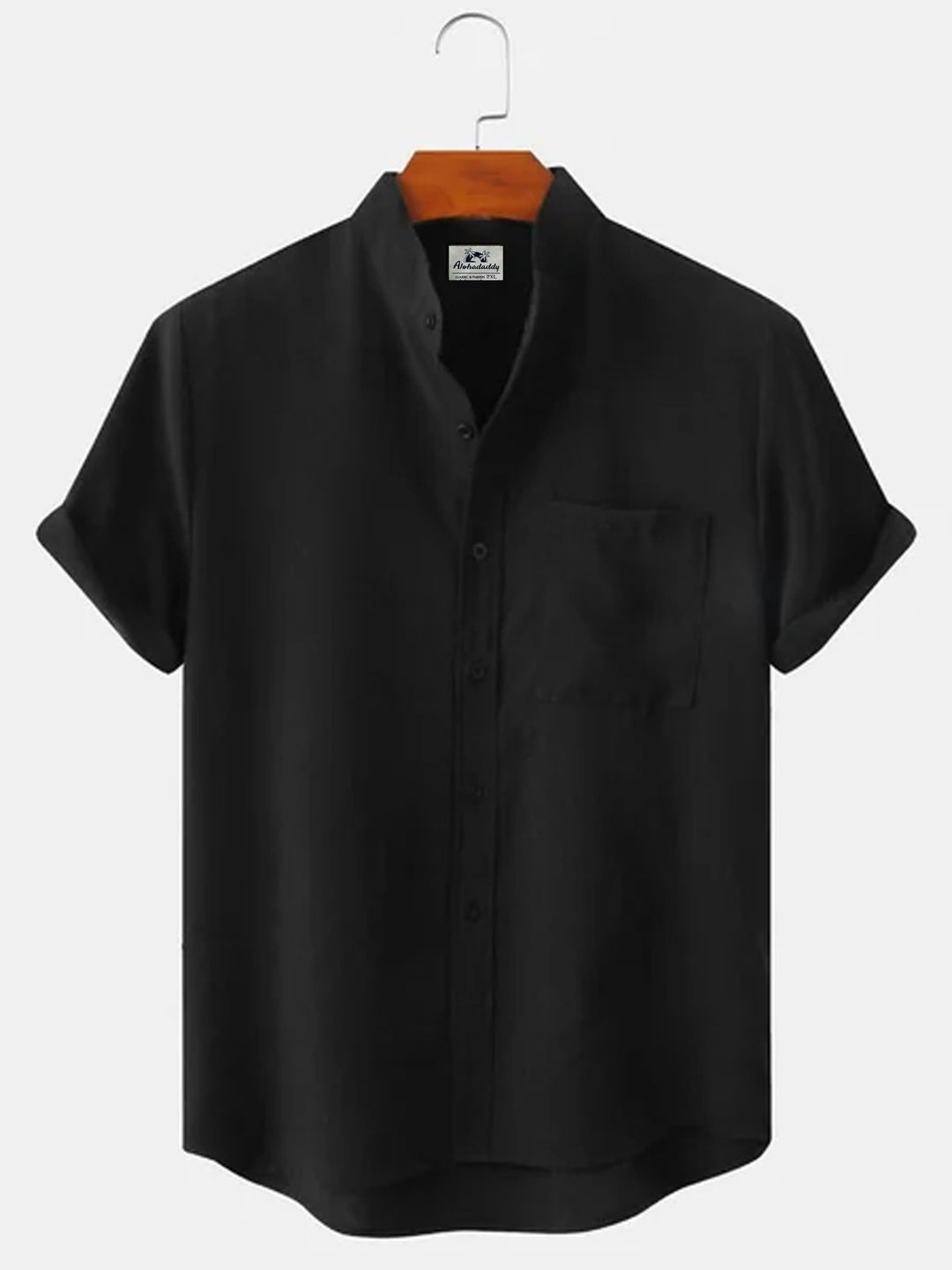 Alohadaddy Basic Solid Color Stand Collar Short Sleeve Shirt