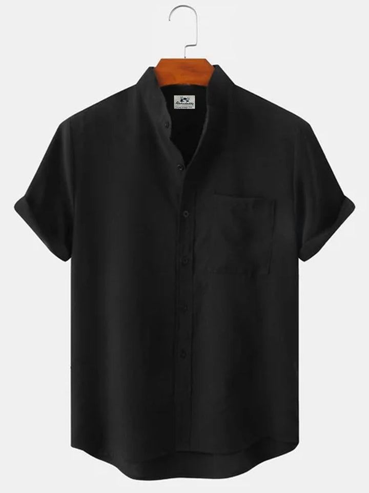 Alohadaddy Basic Solid Color Stand Collar Short Sleeve Shirt