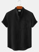 Alohadaddy Basic Solid Color Stand Collar Short Sleeve Shirt