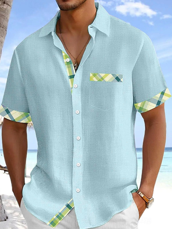 Alohadaddy® Hawaiian Retro Plaid Stitching Print Men&