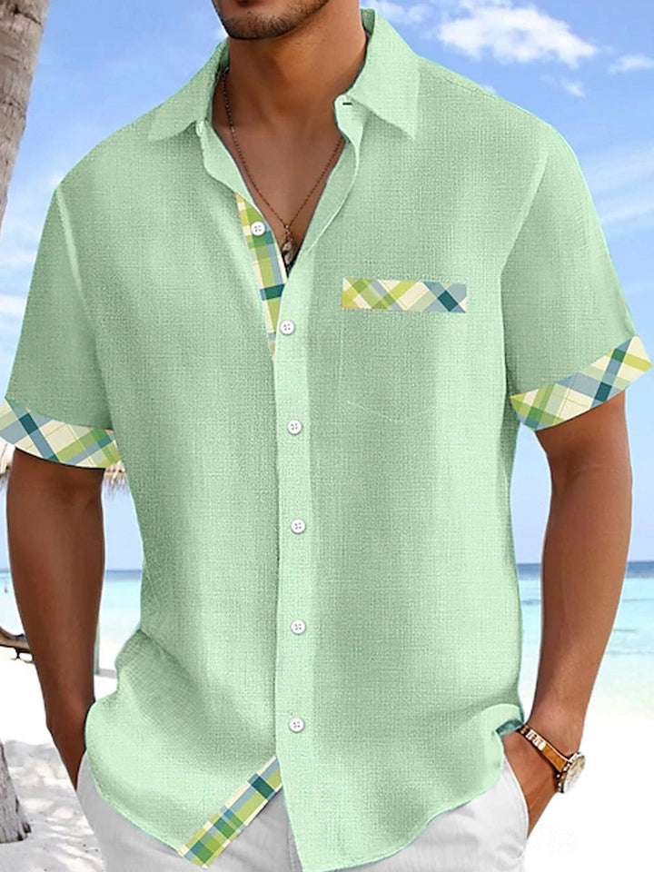 Alohadaddy® Hawaiian Retro Plaid Stitching Print Men&