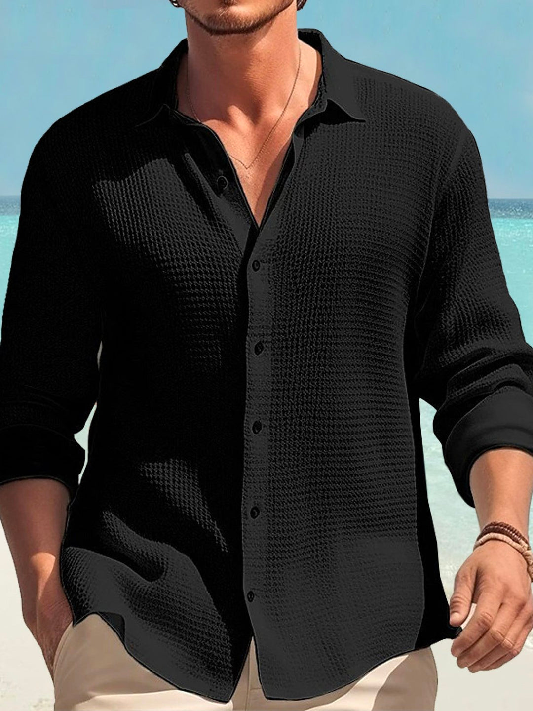 Camisa de manga larga con botones de seersucker de secado rápido para hombre de Alohadaddy Retro Basics, tallas grandes