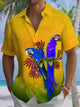 Alohadaddy® Hawaiian Parrot Art Print Chest Pocket Men's Short Sleeve Shirt Big & Tall