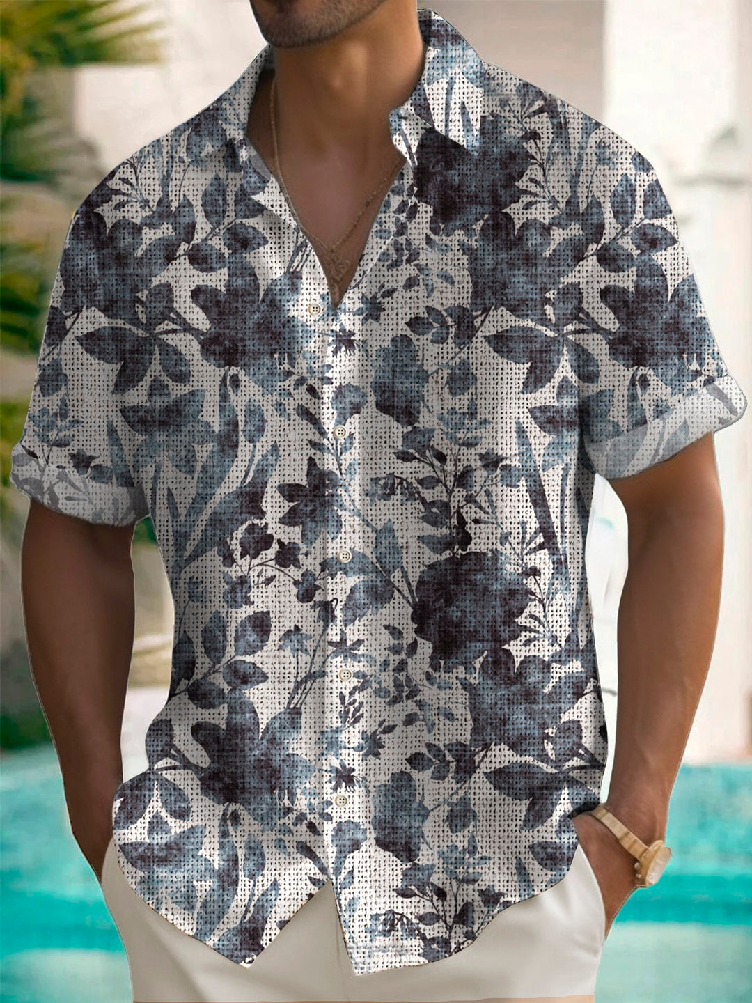 Alohadaddy Hawaii Botanical Floral Distressed Texture Print Men&