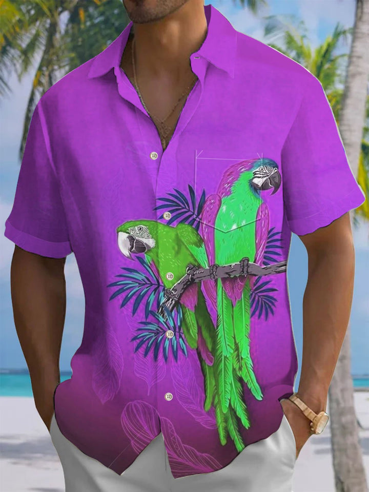 Alohadaddy® Hawaiian Parrot Art Print Chest Pocket Men&