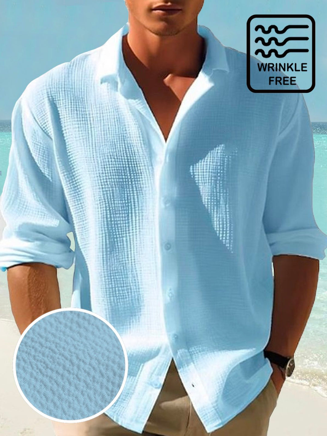 Camisa de manga larga con botones de seersucker de secado rápido para hombre de Alohadaddy Retro Basics, tallas grandes