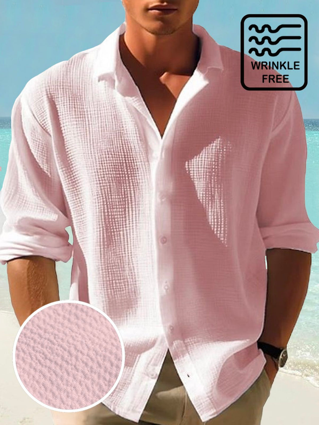 Camisa de manga larga con botones de seersucker de secado rápido para hombre de Alohadaddy Retro Basics, tallas grandes