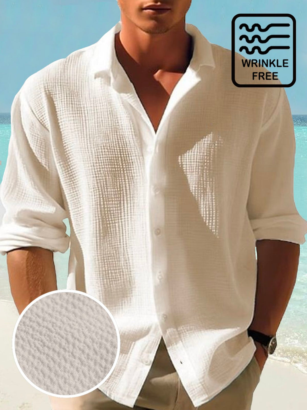 Camisa de manga larga con botones de seersucker de secado rápido para hombre de Alohadaddy Retro Basics, tallas grandes