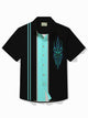 Alohadaddy Vintage Pinstriping Bowling Leaf Print Men's Button Pocket Short Sleeve Shirt
