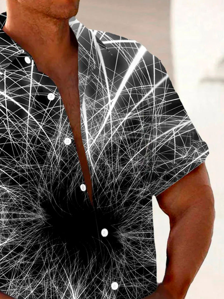 Camisa de manga corta con bolsillo abotonado para hombre con estampado artístico 3D retro de Alohadaddy