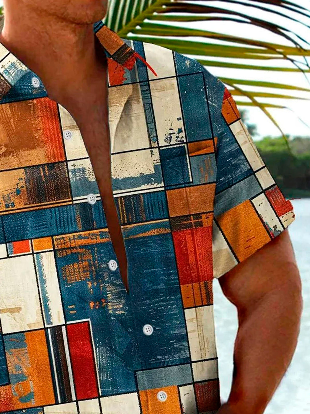 Alohadaddy Retro Geometric Color Block Texture Print Men&