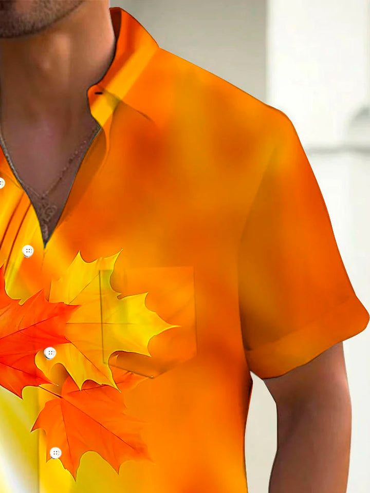 Chemise à manches courtes et poches boutonnées pour homme avec imprimé numérique 3D en feuille d&