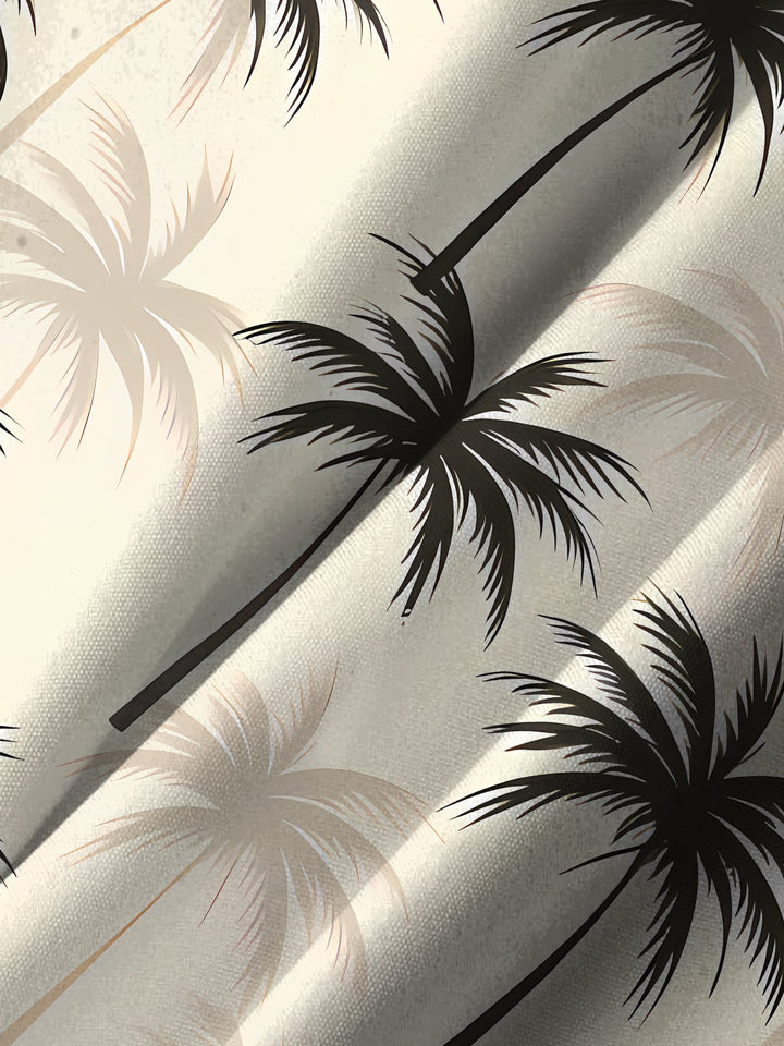 Alohadaddy Hawaiian Palm Trees Print Art Pocket Button Elastic Oversized Shirt