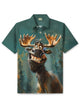 Alohadaddy Retro Series Elk Inkjet Button Pocket Elastic Large Size Short Sleeve Polo Shirt