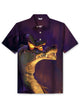 Alohadaddy Casual Crocodile Print Art Buttons Pockets Stretch Large Size Polyester Short Sleeve Polo Shirt