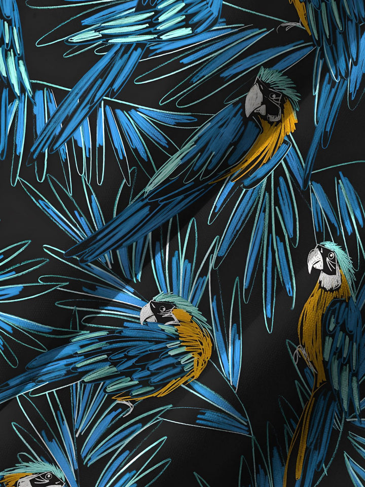 Alohadaddy® Parrot Art Print Chest Pocket Cardigan Large Size Long Hawaiian Short Sleeve Shirt