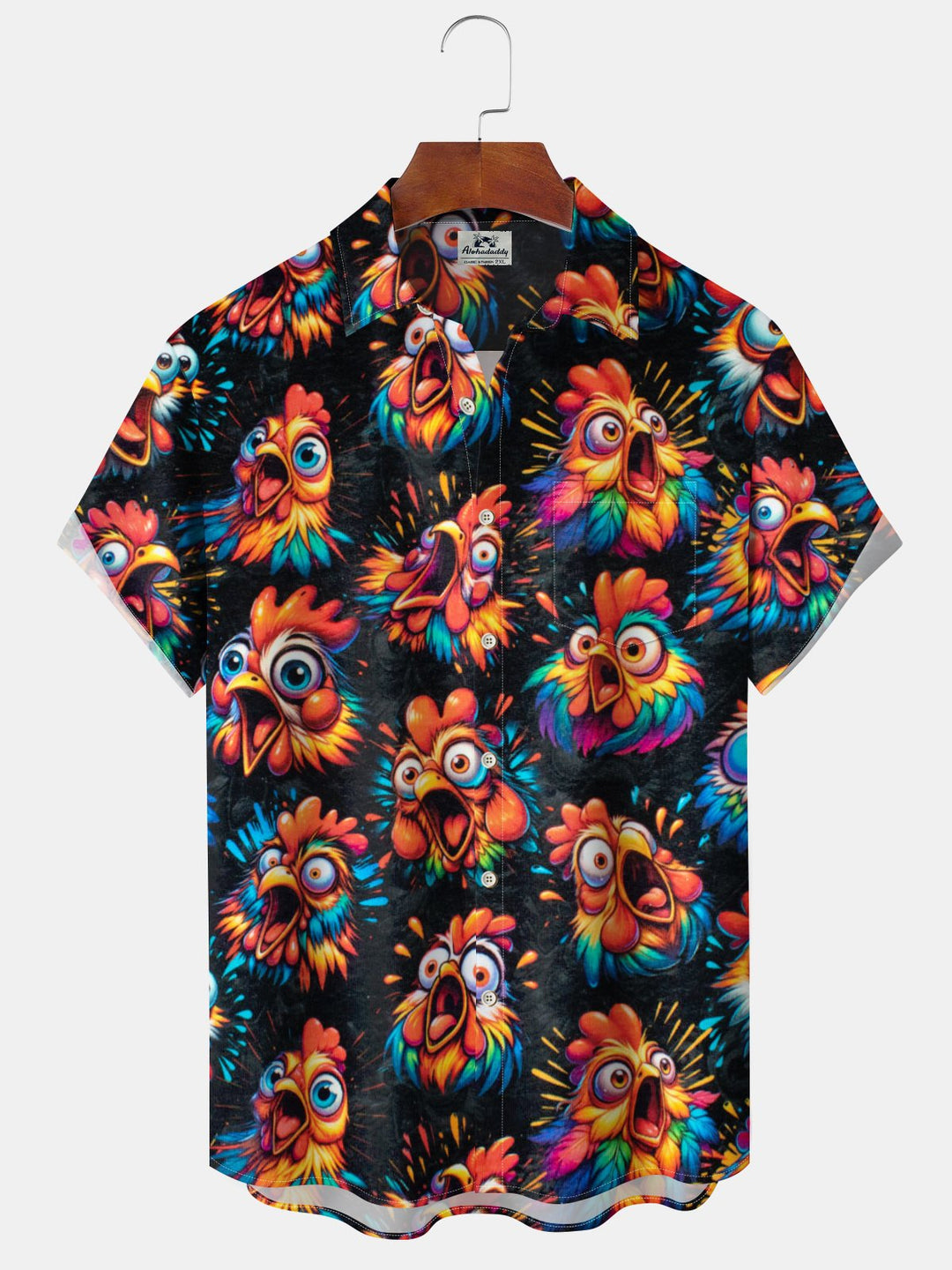 Alohadaddy® Vintage Rooster Art Print Pockets Moisture Wicking Hawaiian Shirt Big &amp; Tall