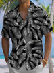Alohadaddy® Hawaiian Leaves Art Print Pockets Large Size Stretch Men's Short Sleeve Shirt