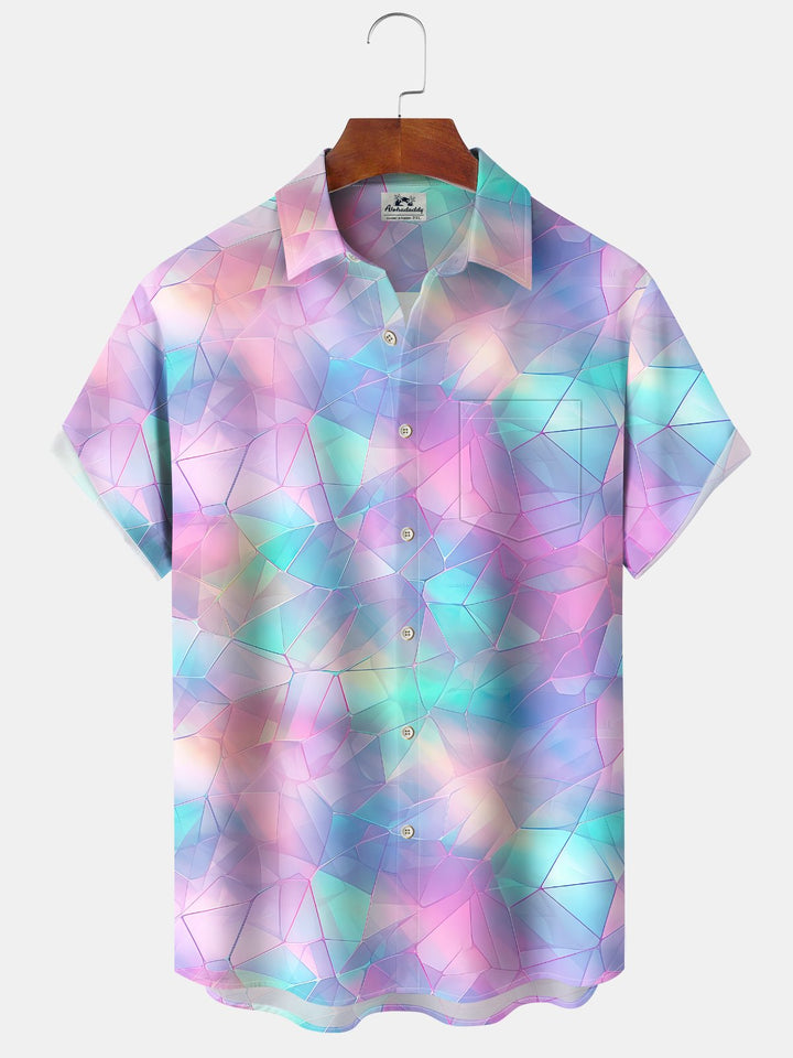 Alohadaddy® Casual Geometric  Chest Pocket Stretch Large Size Men&