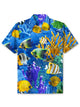 Alohadaddy® Hawaiian Ocean Coral Fish Print Button Large Size Short Sleeve Polo Shirt