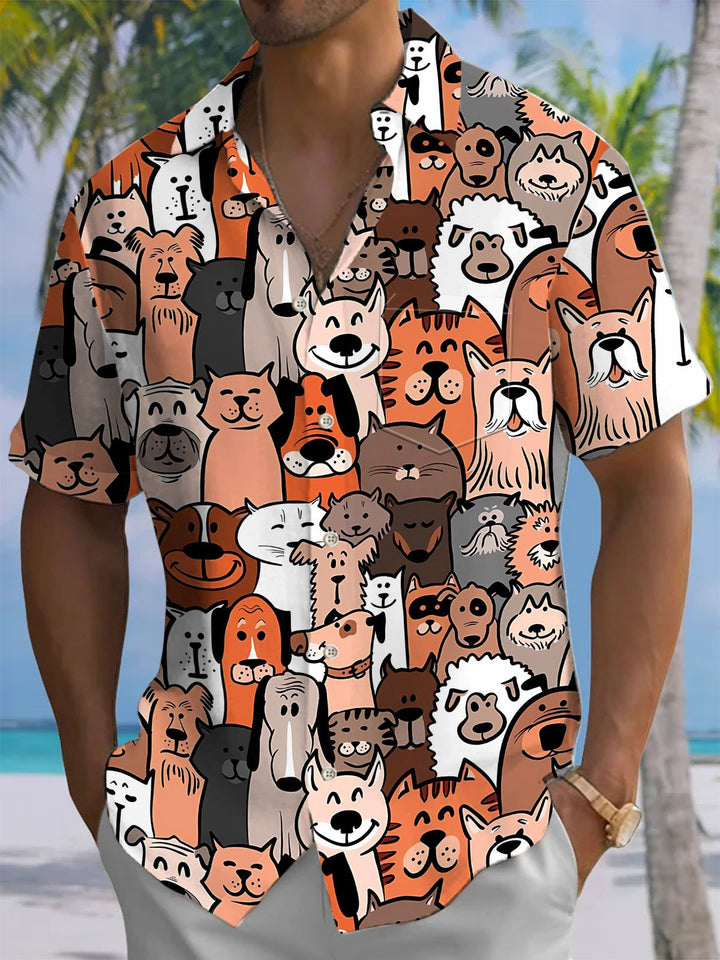 Alohadaddy® Casual Funny Dog Print Chest Pocket Men&