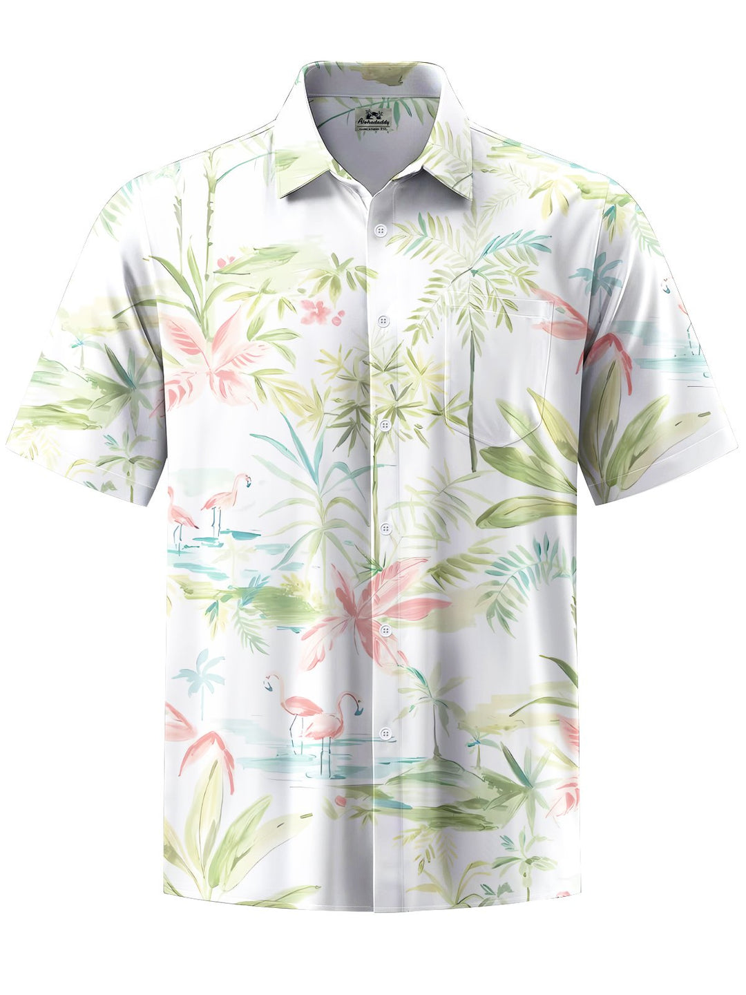 Alohadaddy® Hawaii Flamingo Coconut Tree Print Chest Pocket Men Short Sleeve Shirt Big &amp; Tall