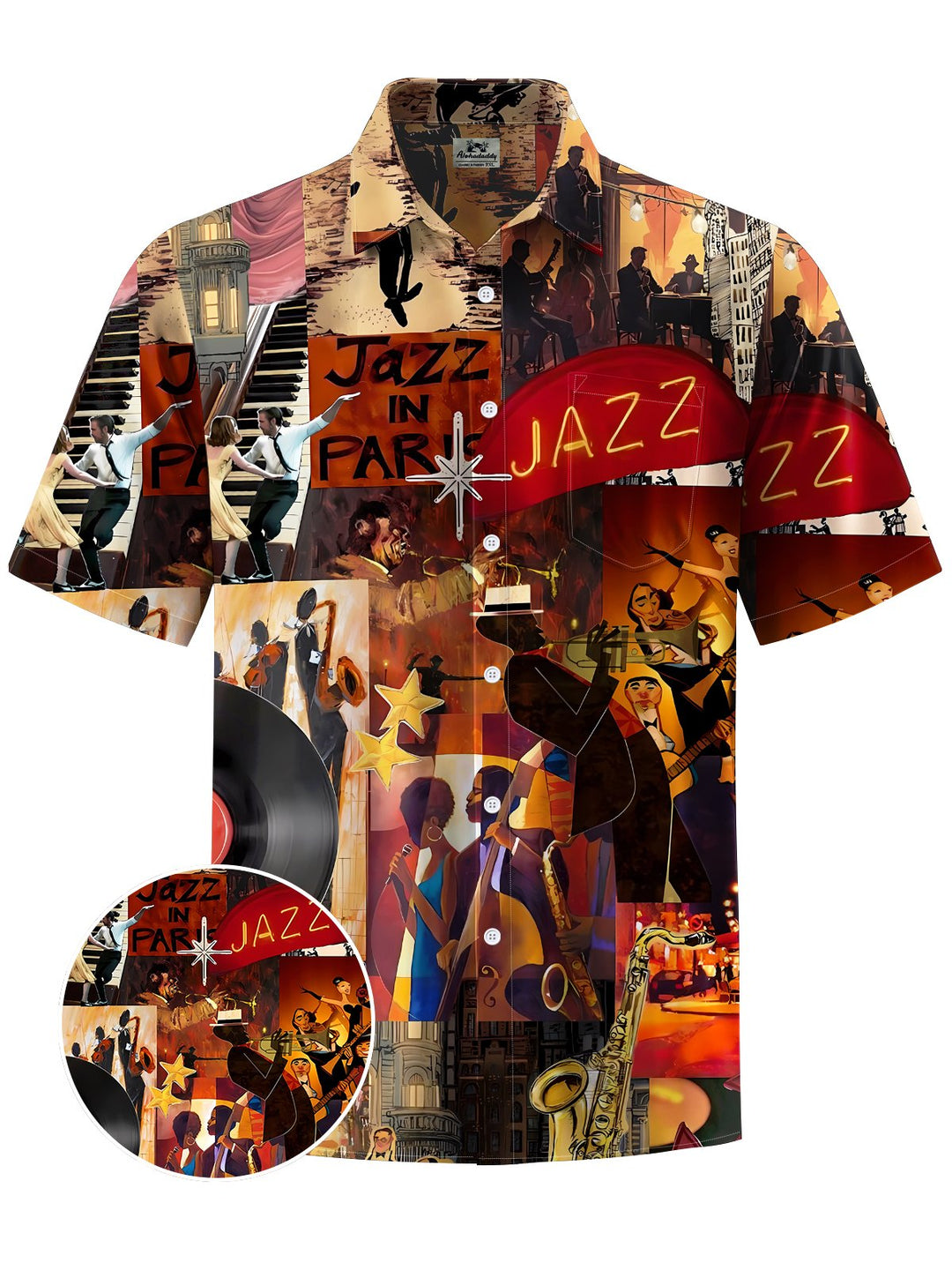 Alohadaddy® Vintage Jazz Bar Print Art Chest Pocket Men&