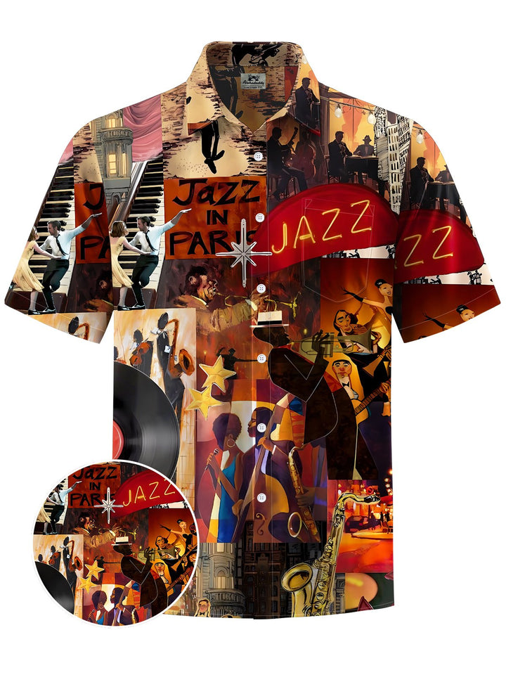 Alohadaddy® Vintage Jazz Bar Print Art Chest Pocket Men&