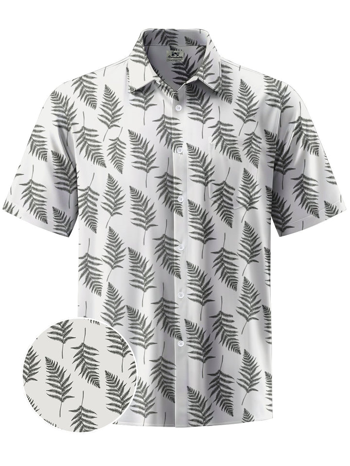 Alohadaddy® Casual Leaves Art Print Chest Pocket Moisture Wicking Men&
