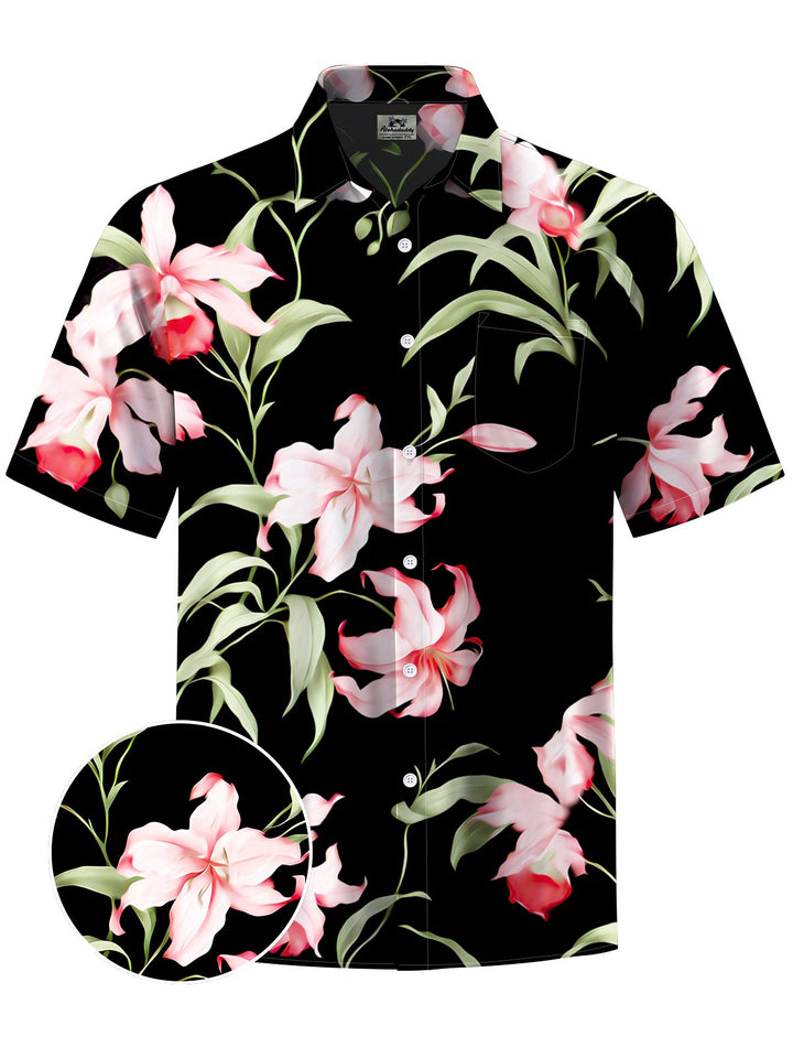 Alohadaddy® Casual Floral Art Print Moisture Wicking Chest Pocket Mens Short Sleeve Shirt Big &amp; Tall