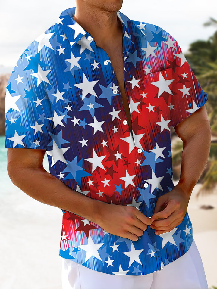 Alohadaddy® Holiday American Flag Day Print Art Chest Pocket Mens Short Sleeve Shirts Big &amp; Tall