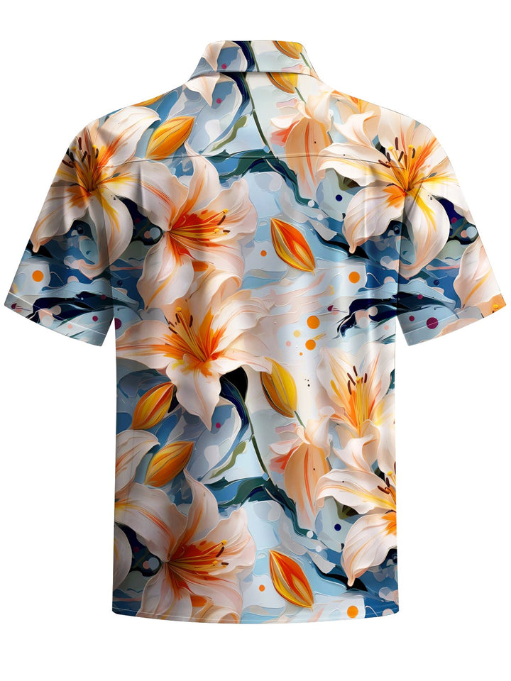 Alohadaddy® Hawaii Acrylic Painting Flowers Print Art Chest Pocket Men&