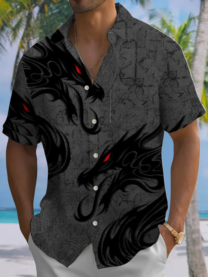Alohadaddy® Casual Dragon Art Print Chest Pocket Men&