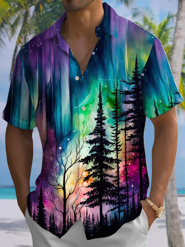 Alohadaddy® Casual Sunset Tree Art Print Chest Pocket Men&