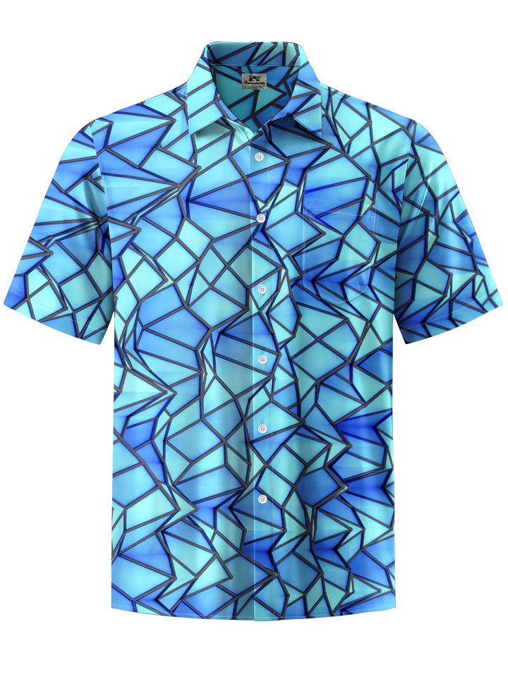 Alohadaddy® Casual Geometric Art Print Chest Pocket Men&