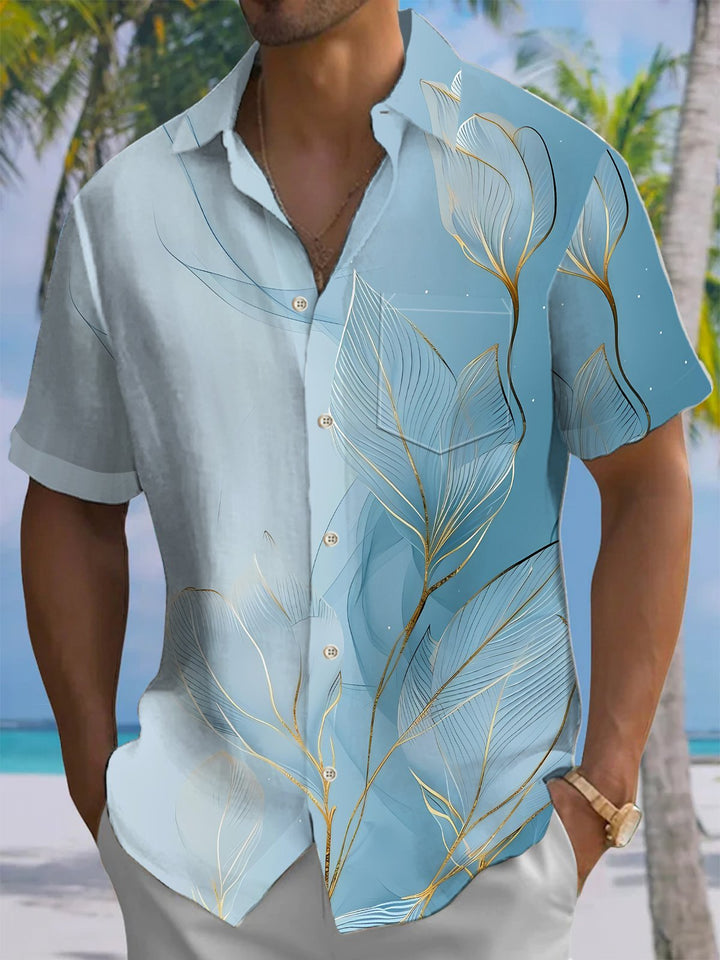Alohadaddy® Hawaiian Leaves Gradient Botanical Art Print Chest Pocket Men&