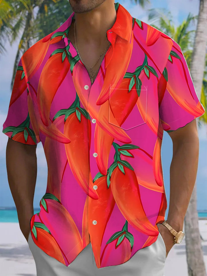 Alohadaddy® Hawaiian Chili Pepper Art Print Chest Pocket Men&