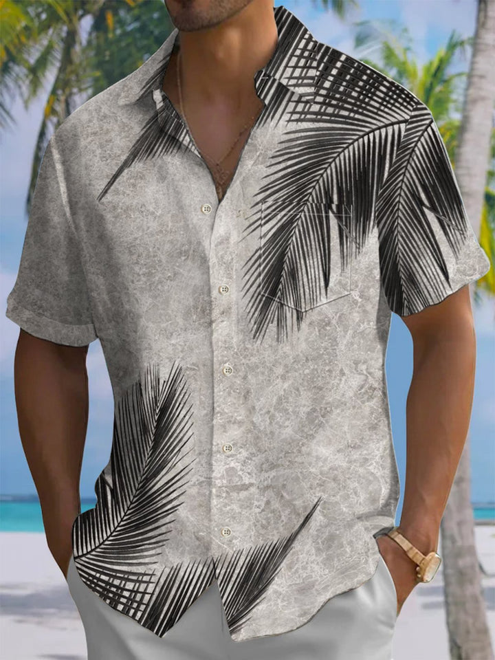 Alohadaddy® Vintage Palm Leaf Art Print Chest Pocket Men&
