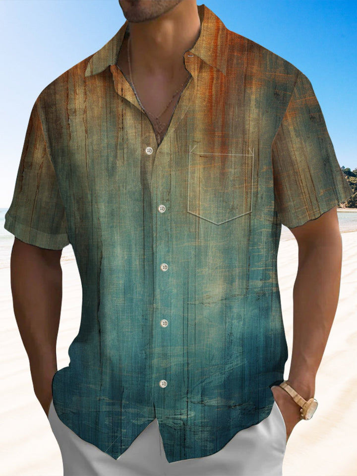 Alohadaddy® Vintage Ombre Art Print Chest Pocket Stretch Men&