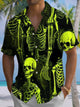 Alohadaddy® Retro Party Skull Art Print Chest Pocket Men's Stretch Short Sleeve Shirt Big & Tall