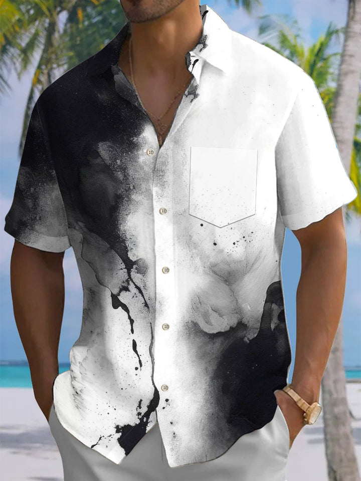 Alohadaddy® Casual Abstract Texture Ink Art Print Chest Pocket Men&