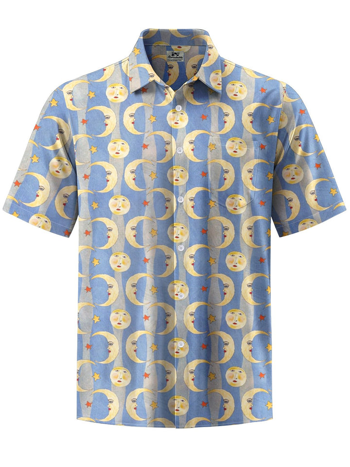 Alohadaddy® Casual Stripe Moon Print Pocket Men&