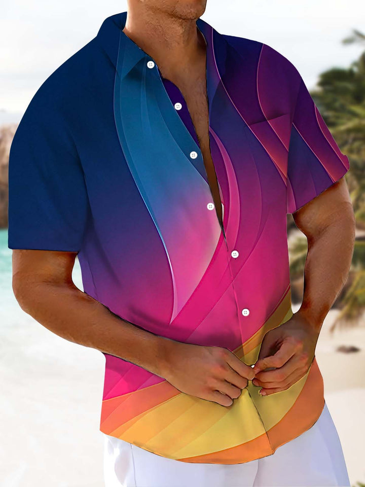 Alohadaddy® Casual Abstract Gradient Art Print Chest Pocket Stretch Men&
