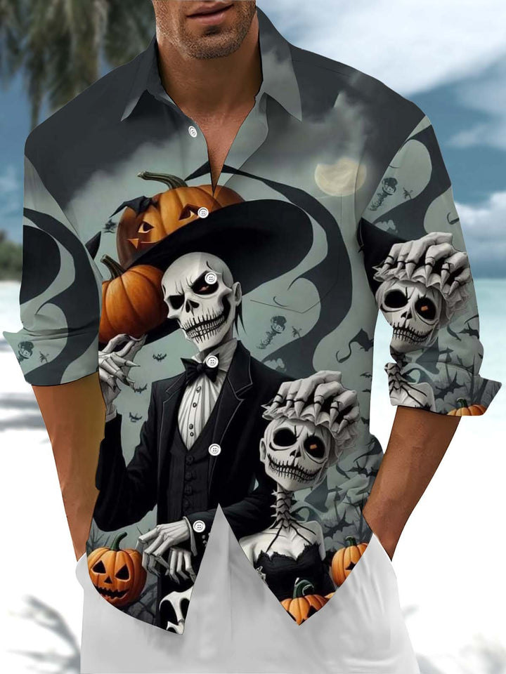 Alohadaddy® Halloween Skull Art Print Chest Pocket Stretch Men&