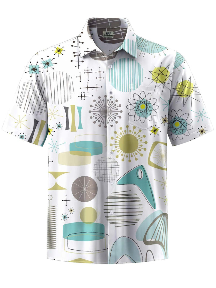 Alohadaddy® Casual Geometric Art Print Chest Pocket Stretch Men&
