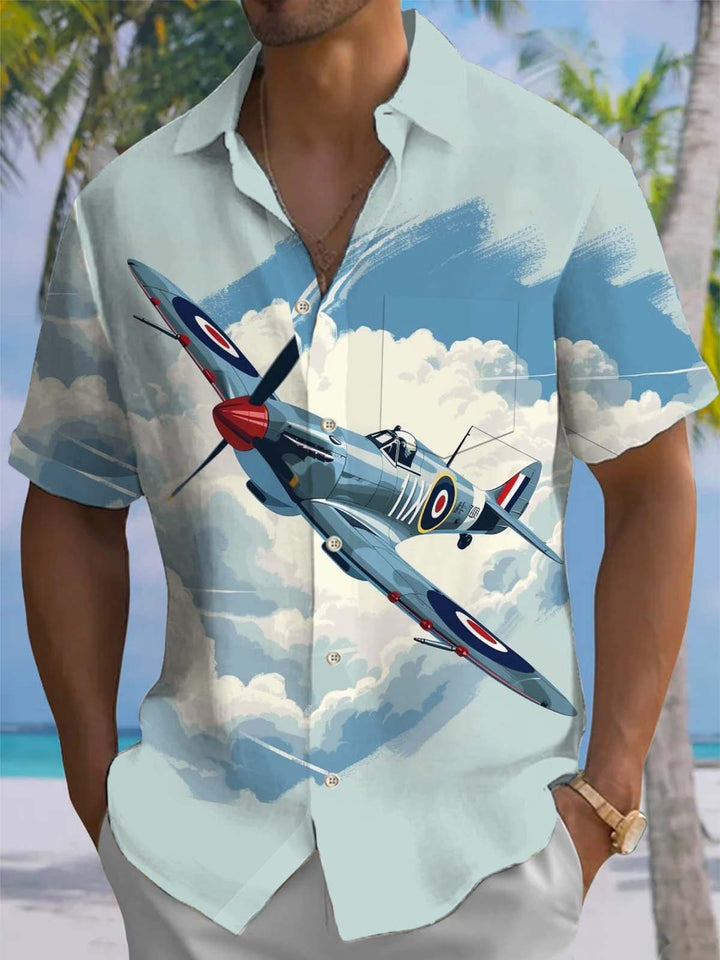 Alohadaddy® Retro Fighter Aircraft Print Art Pocket Stretch Men&