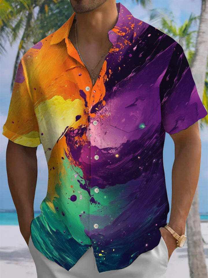 Alohadaddy® Hawaiian Abstract Print Pocket Button Stretch Men&